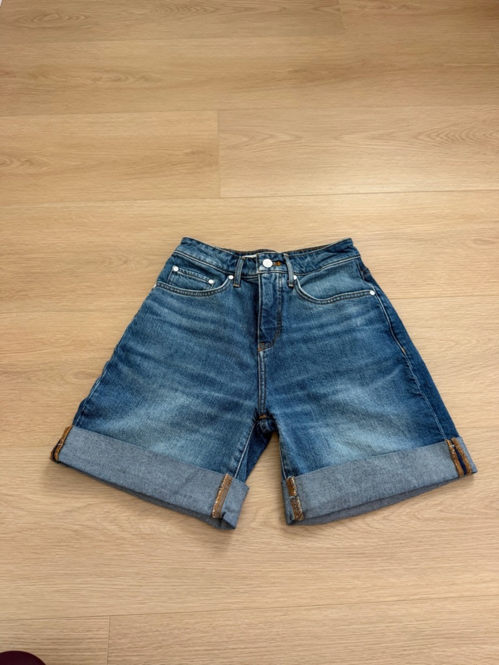 Pilcro Medium Blue High-Rise Denim Shorts
